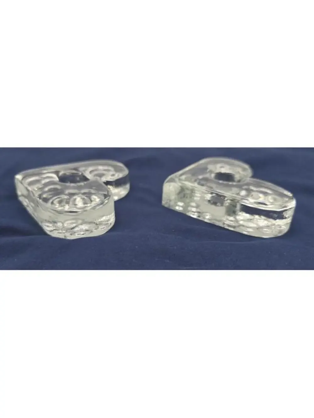 Vintage Set of 2 Hadeland Norway Heart Clear Crystal Glass Taper Candle Holders